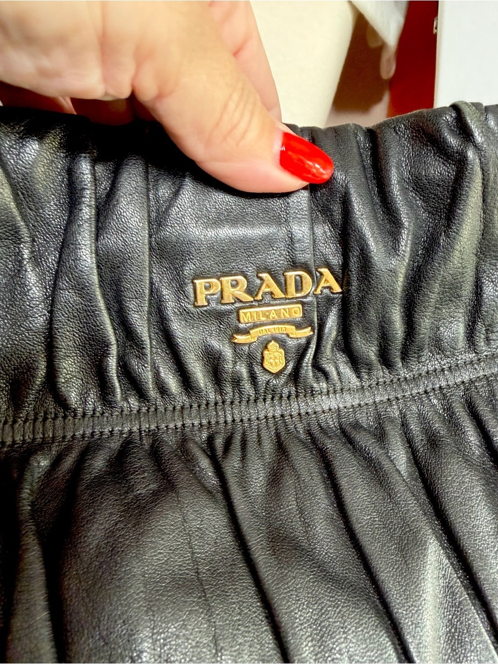 Prada 🌟 Black Runched Leather Shoulder Bag with Gold ! Offers always welcome! - Picture 3 of 16